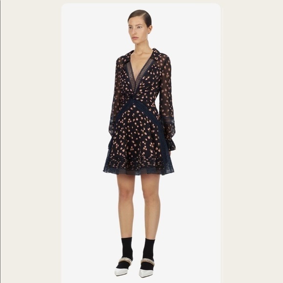 Self-Portrait Twist Front Ditsy Mini Dress Size 2 - Picture 4 of 13